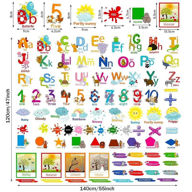 Chinco 9 Sheets Alphabet Wall Decals Educational Number Wall Stickers Colorful ABC Animal Learning Wall Decals Peel and Removable Stickers for Toddlers Classroom Nursery Bedroom Cute - Image 4