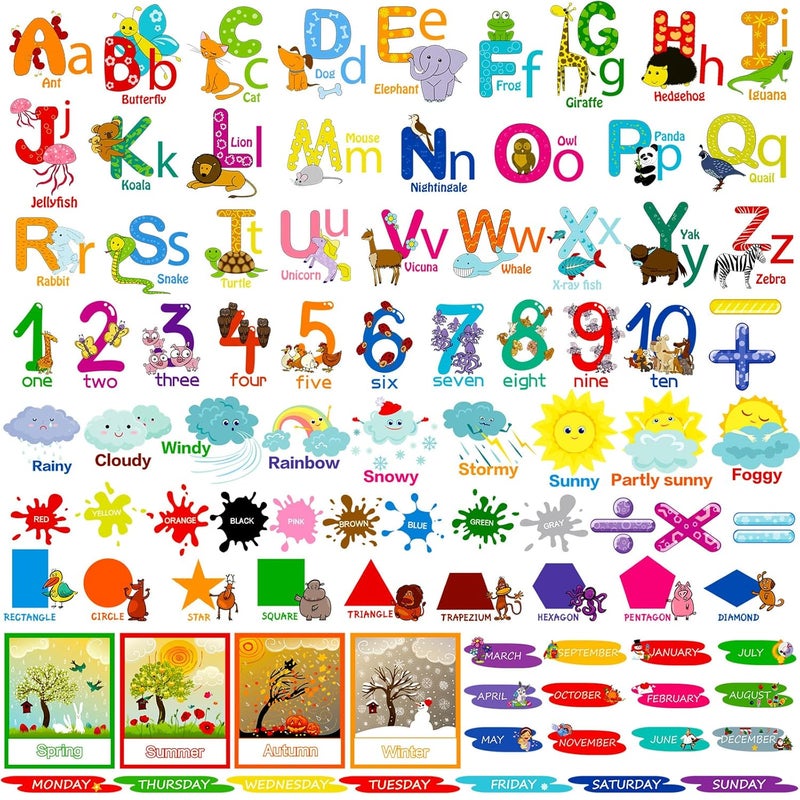 Chinco 9 Sheets Alphabet Wall Decals Educational Number Wall Stickers Colorful ABC Animal Learning Wall Decals Peel and Removable Stickers for Toddlers Classroom Nursery Bedroom Cute - Image 1