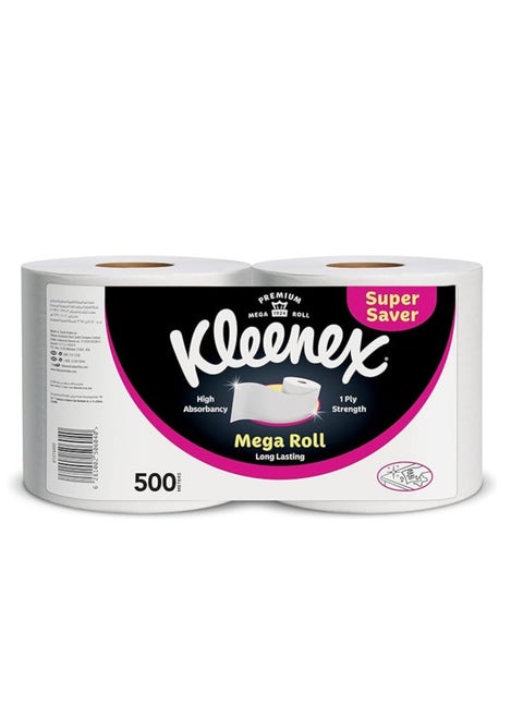 Kleenex Kitchen Paper Towel, Mega Roll Tissue, 2 Rolls x 250 Meters, High Absorbency for Multi Purpose