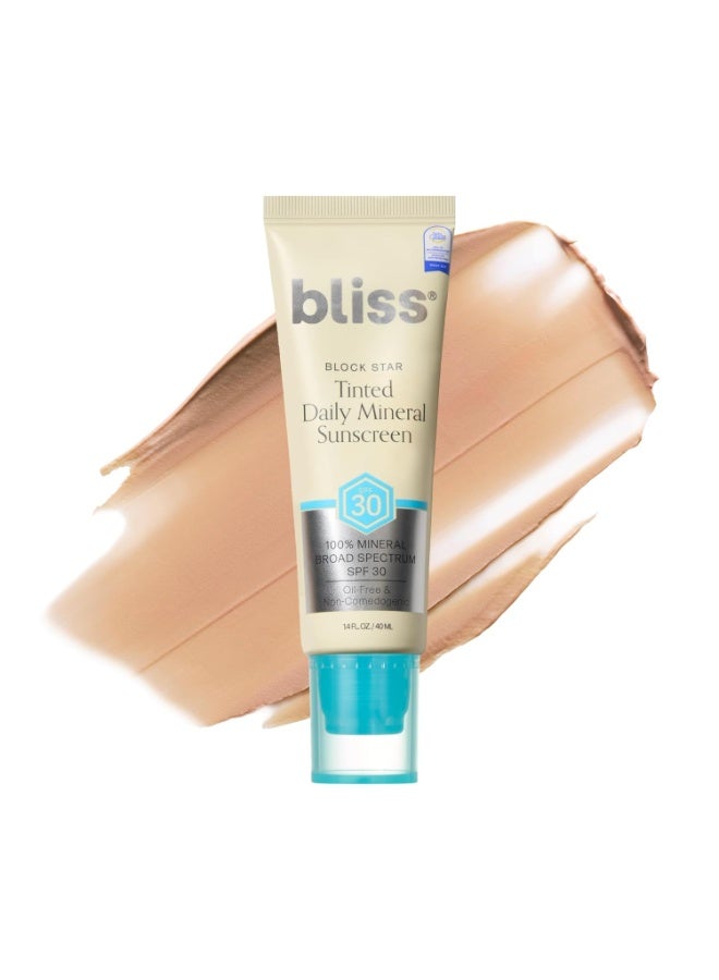 Bliss Block Star SPF 30 Invisible Daily Tinted Sunscreen with Zinc Oxide, Sunscreen & Makeup Primer - 100% Mineral Broad Spectrum Sunscreen with Titanium Dioxide and Antioxidant Blend,- 1.4 fl oz.