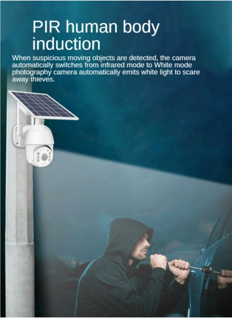 Generic - (With 64GB SD Card) ﻿4G LTE SIM Card IP Security Camera QHD CCTV Camera Outdoor 1440p Night Vision , Solar Dome PTZ Color IR Night Vision Dual Sensor Motion Detection Tilt Surveillance Camera System With Solar Panel - Image 1