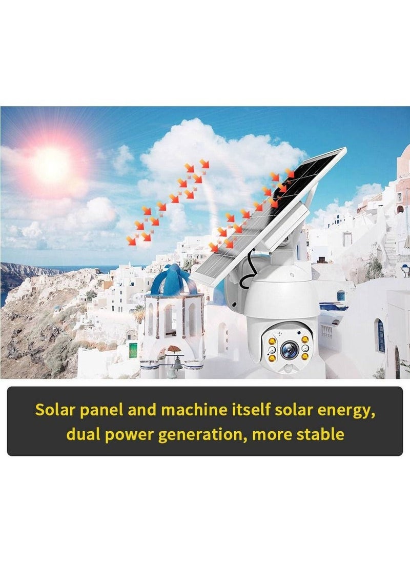 Generic - (With 64GB SD Card) ﻿4G LTE SIM Card IP Security Camera QHD CCTV Camera Outdoor 1440p Night Vision , Solar Dome PTZ Color IR Night Vision Dual Sensor Motion Detection Tilt Surveillance Camera System With Solar Panel - Image 1