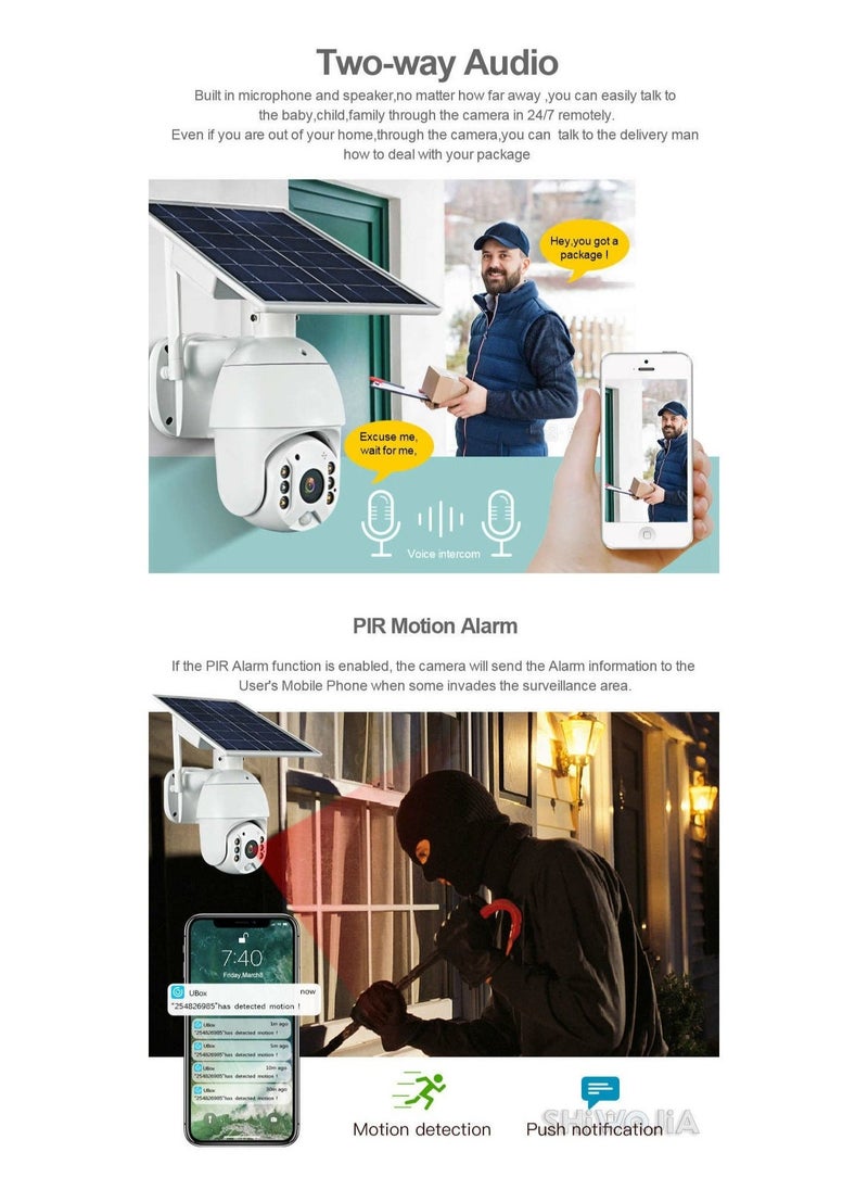 Generic - (With 64GB SD Card) ﻿4G LTE SIM Card IP Security Camera QHD CCTV Camera Outdoor 1440p Night Vision , Solar Dome PTZ Color IR Night Vision Dual Sensor Motion Detection Tilt Surveillance Camera System With Solar Panel - Image 1