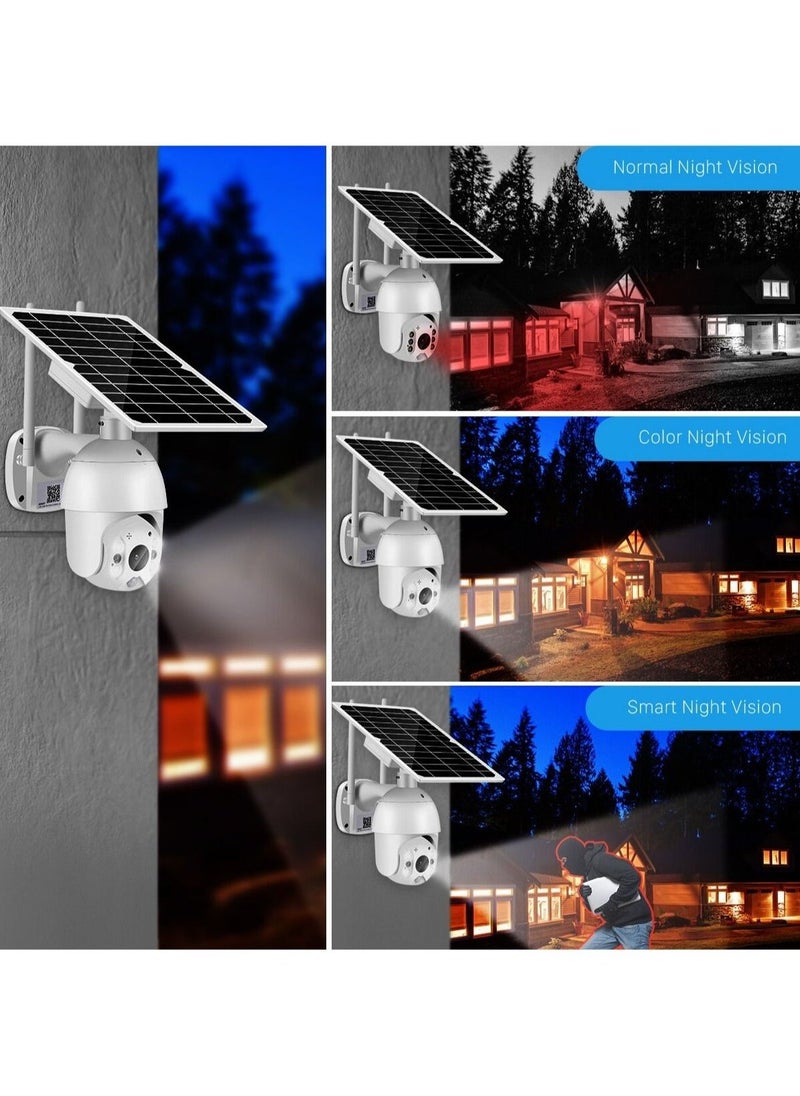 Generic - (With 64GB SD Card) ﻿4G LTE SIM Card IP Security Camera QHD CCTV Camera Outdoor 1440p Night Vision , Solar Dome PTZ Color IR Night Vision Dual Sensor Motion Detection Tilt Surveillance Camera System With Solar Panel - Image 1