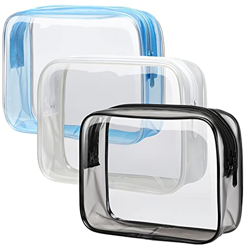 PACKISM Clear Toiletry Bag  3 Pack TSA Approved Toiletry Bag Quart Size Bag Travel Makeup Cosmetic Bag for Women Men Carry on Airport Airline Compliant Bag BlackBlueWhite