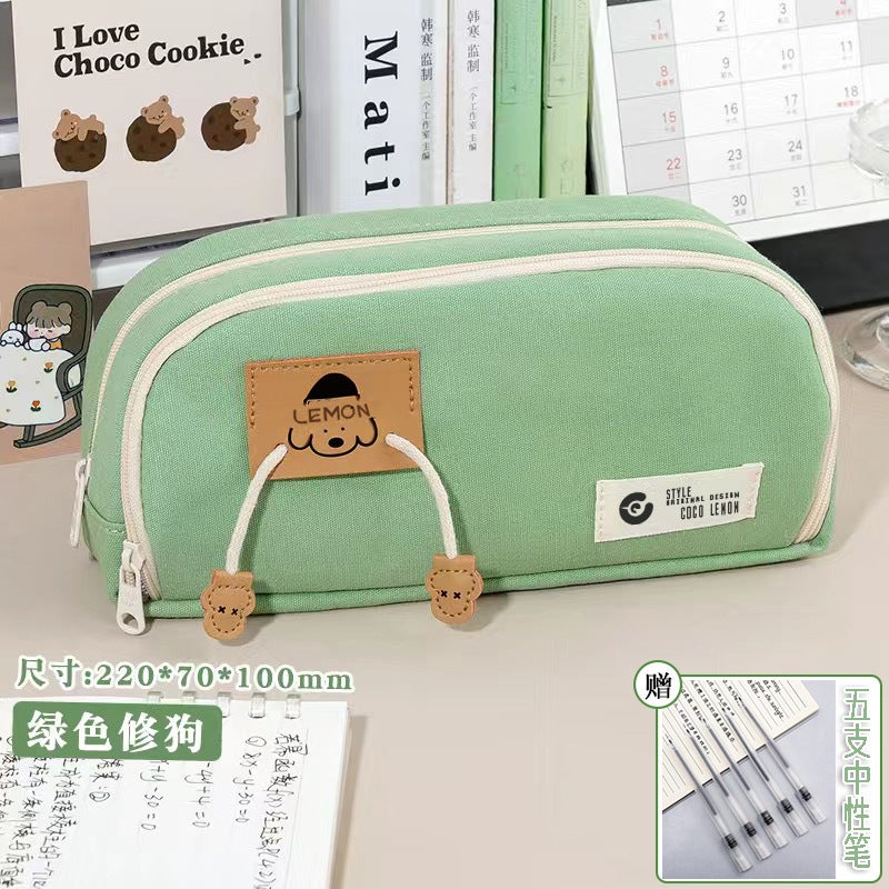 Large Capacity Puppy Pencil Case Girl'S High-Looking Ins Japanese Simple Pencil Case Junior High School Student Niche Stationery Bag - Image 1