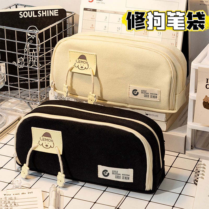 Large Capacity Puppy Pencil Case Girl'S High-Looking Ins Japanese Simple Pencil Case Junior High School Student Niche Stationery Bag - Image 3