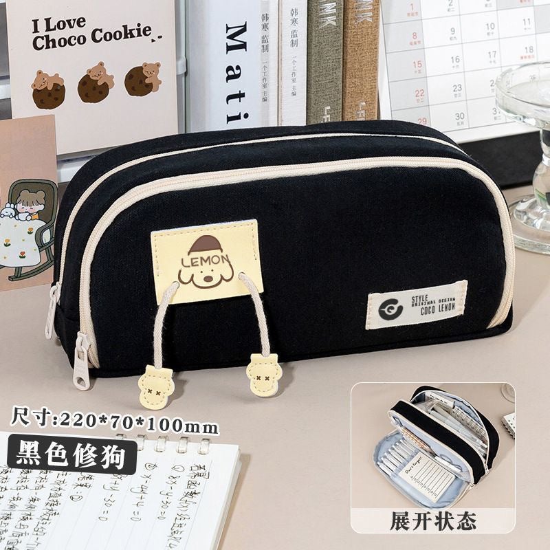 Large Capacity Puppy Pencil Case Girl'S High-Looking Ins Japanese Simple Pencil Case Junior High School Student Niche Stationery Bag - Image 2