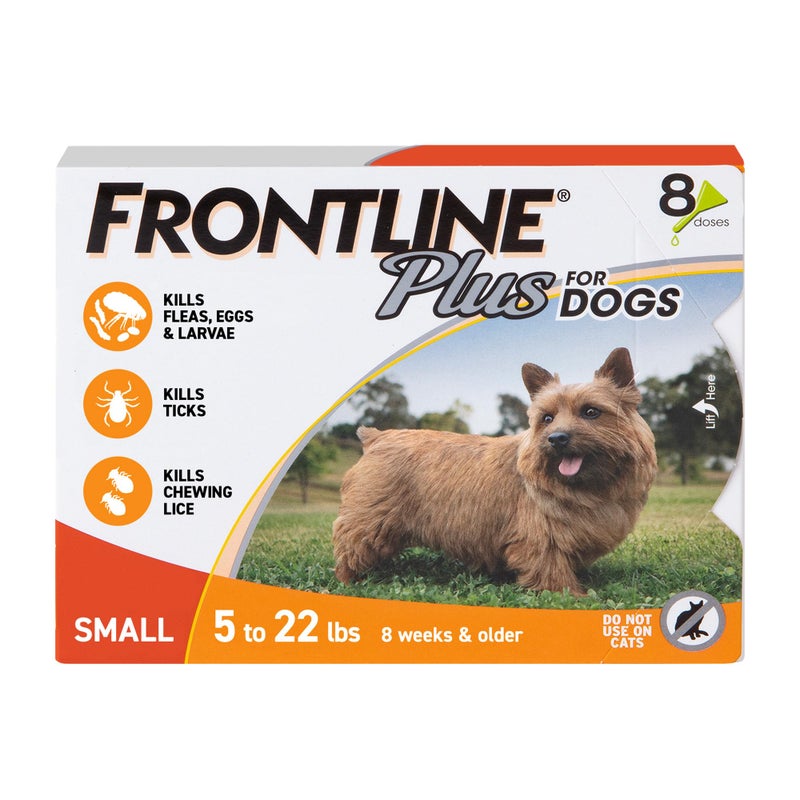 FRONTLINE Plus for Dogs Flea and Tick Treatment (Small Dog, 5-22 lbs.) 8 Doses (Orange Box) - Image 1