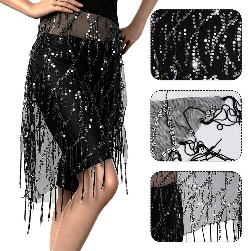 SUMERSHA Women's Belly Dance Hip Scarf with Sequins, Triangle Shawl Tassels Belly Dancing Waist Scarf Belt for Performance, Costume, & Festival - Image 4