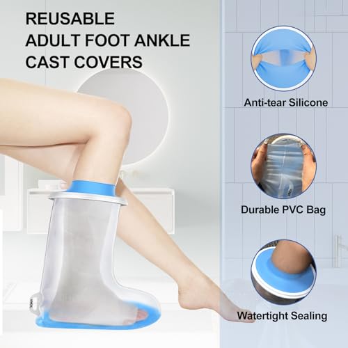 YUNCHI Waterproof Foot Cover for Shower Adults with Non-Slip Bottom, Reusable Watertight Foot Ankle Cast Protector for Foot Surgery Casts Bandages Wounds Dressing - Image 4