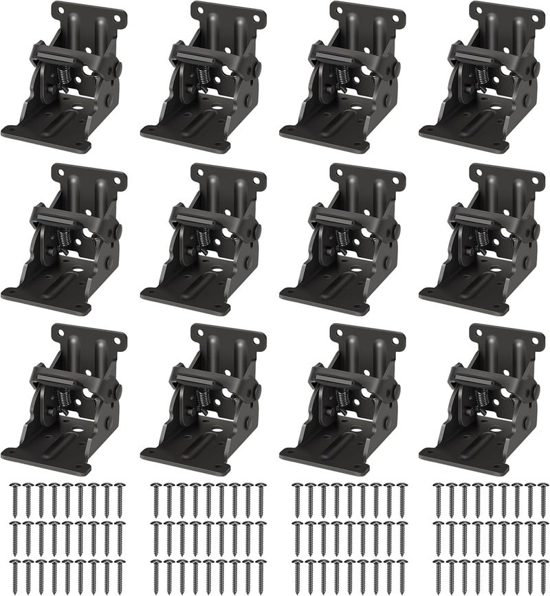 Spiglamm 12 Pack Folding Brackets, Self-Lock Hinge with Screws for Folding Table Legs, Lock Extension Support Bracket Bed Legs, Black - Image 1