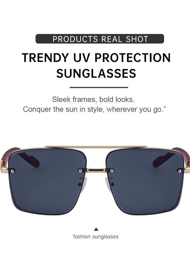 Men's Full Rim Square Sunglasses Metal Temples UV400 Protection for Driving & Outdoor - Image 5