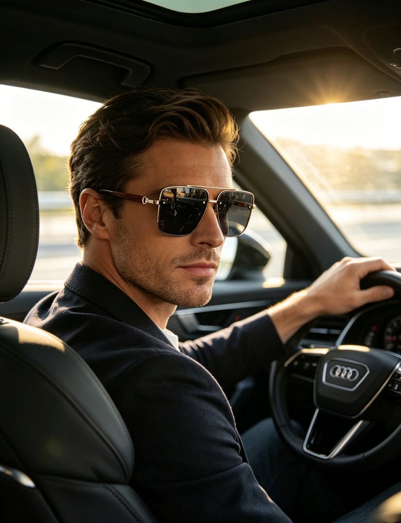 Men's Full Rim Square Sunglasses Metal Temples UV400 Protection for Driving & Outdoor - Image 4