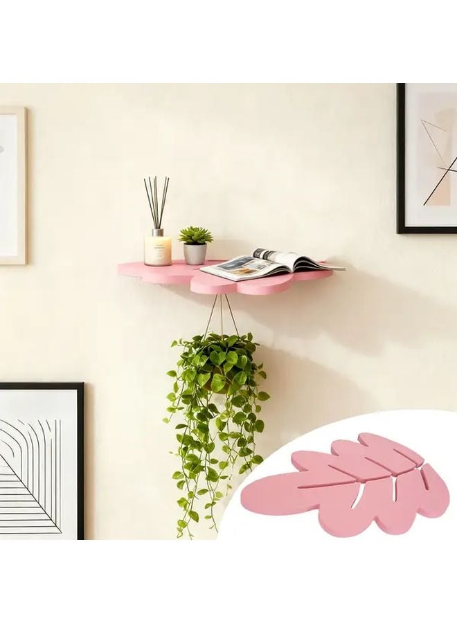 Pink Bohemian Leaf Shaped Wall Shelf Floating Shelves Multi Functional Storage For Plants Books Decor - Image 2