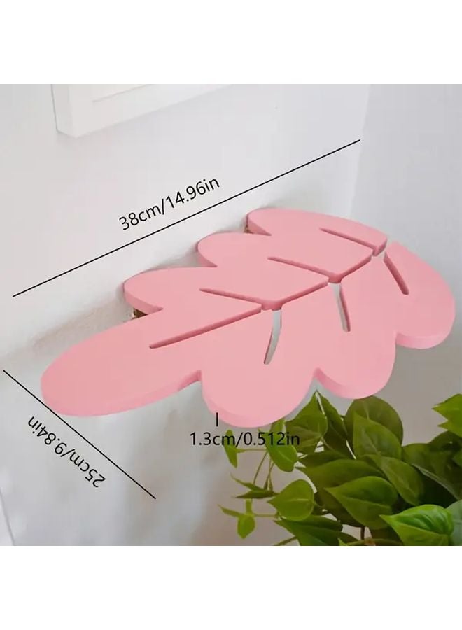 Pink Bohemian Leaf Shaped Wall Shelf Floating Shelves Multi Functional Storage For Plants Books Decor - Image 4