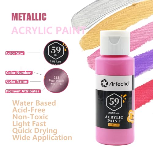 Artecho Acrylic Paint Set, 12 Metallic Colors Bottles (59ml / 2oz) Art Craft Paints for Canvas, Rock, Stone, Wood, Fabric, Art Supplies - Image 4