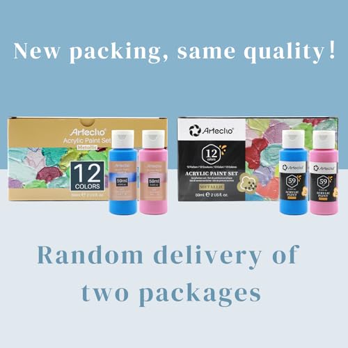 Artecho Acrylic Paint Set, 12 Metallic Colors Bottles (59ml / 2oz) Art Craft Paints for Canvas, Rock, Stone, Wood, Fabric, Art Supplies - Image 2