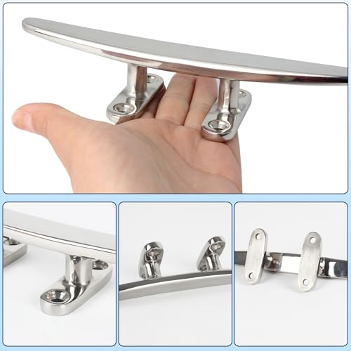VEITHI Boat Cleats Dock Cleats 8 inch 316 Stainless Steel, Boat Dock Cleats Open Base Flat Top, Boat Cleat Marine Cleats with Hardware, Rope Cleat for Boat/Dock Tie Cleat/Deck/Nautical Decor (4 Pack) - Image 5