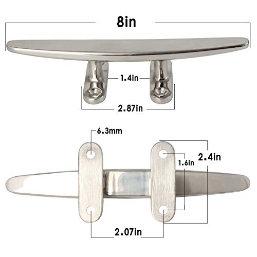 VEITHI Boat Cleats Dock Cleats 8 inch 316 Stainless Steel, Boat Dock Cleats Open Base Flat Top, Boat Cleat Marine Cleats with Hardware, Rope Cleat for Boat/Dock Tie Cleat/Deck/Nautical Decor (4 Pack) - Image 2