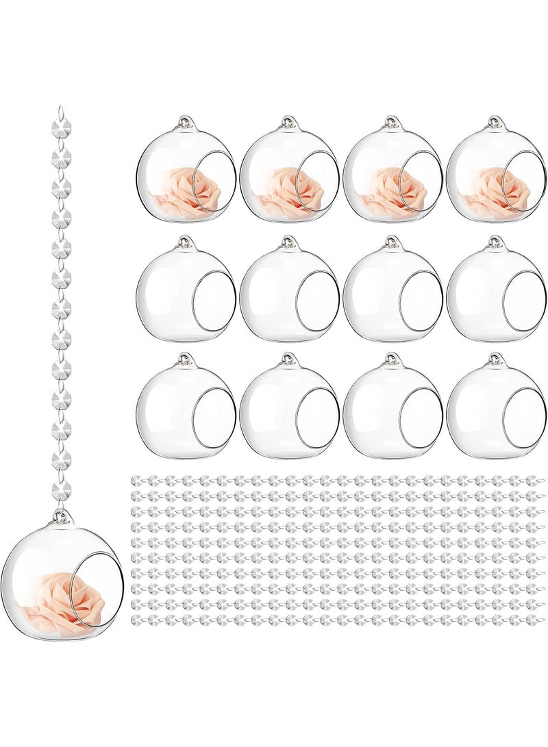 Mado Gallery Glass Hanging Globe Candle Holder Set – 12 Pcs Includes Tealight Candles & Crystal Line – Wedding, Party, Air Plant & Table Centerpiece Décor (12, 10cm) - Image 3