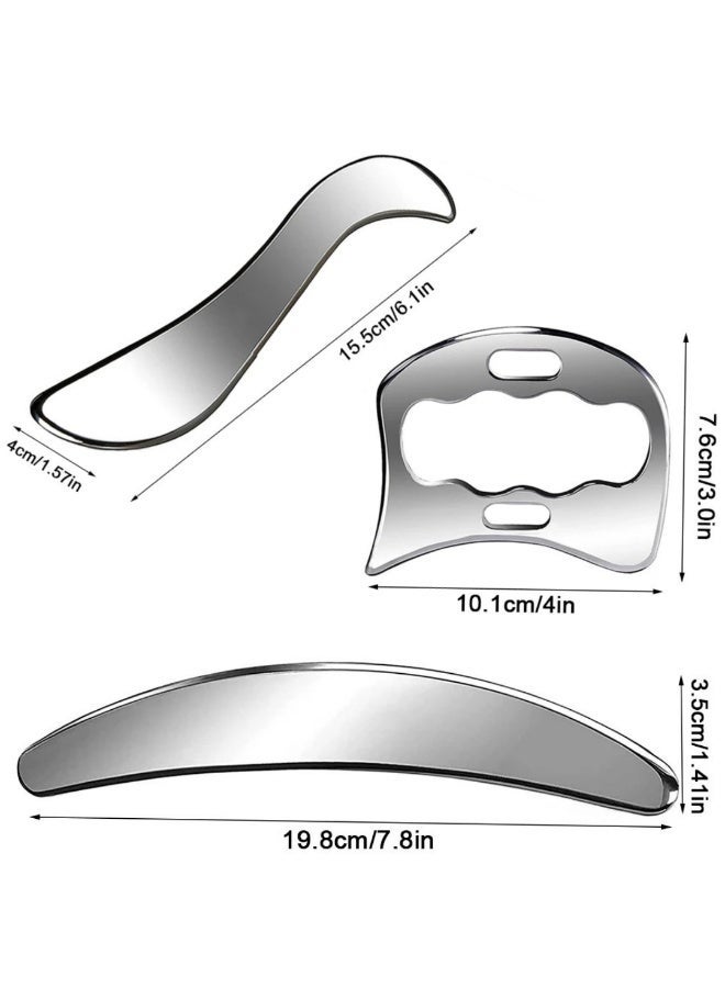 مجموعة أدوات غوا شا من الفولاذ المقاوم للصدأ 3 في 1 – أدوات تدليك عميق للأنسجة لتحريك الأنسجة الرخوة والعلاج الطبيعي – مجموعة أدوات مساج غوا شا - Image 2