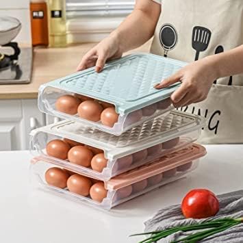 GNOLY GNOLY Egg Box Egg Tray for Fridge Egg Storage Container Single Layer Drawer Type Egg Storage Egg Carrier Egg Fresh Storage Box Container Egg Tray with Lid - Image 1