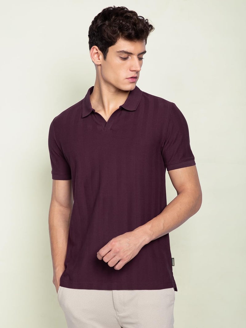 DAMENSCH Statement Textured Polo T-Shirts | Premium Cotton, Herringbone Texture, Johnny Collar-Pack of 1-Wisdom Blue-L - Image 5