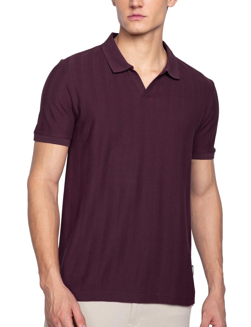 DAMENSCH Statement Textured Polo T-Shirts | Premium Cotton, Herringbone Texture, Johnny Collar-Pack of 1-Wisdom Blue-L - Image 1