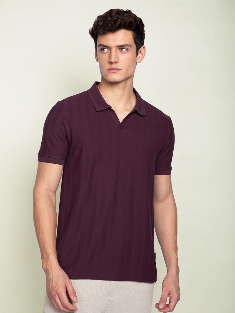 DAMENSCH Statement Textured Polo T-Shirts | Premium Cotton, Herringbone Texture, Johnny Collar-Pack of 1-Wisdom Blue-L - Image 4