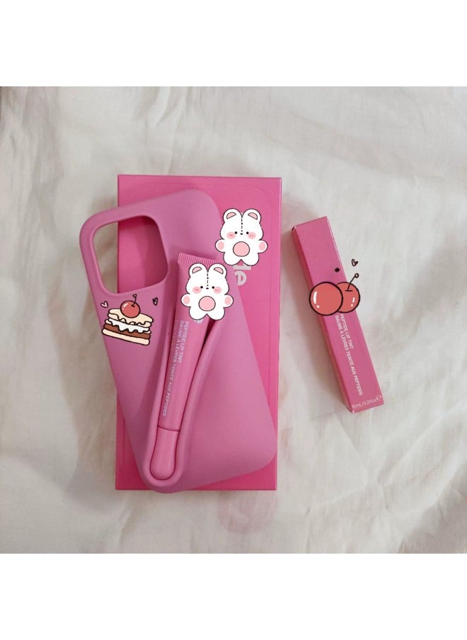 Rhodee Lipstick Lip Gloss IPhone16promax Phone Case For Apple 15pro Silicone 14 Color Box Packaging-Color:Ribbon Color (with Original Packaging) + Lipstick-Applicable Models:iphone14