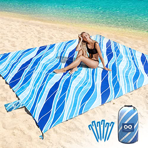Extra Large Beach Blanket Waterproof  Sandproof 9x108 for 10 People  Beach Essentials for Family Picnic Concert Travel  Includes 4 2 Stakes  by Everlasting Comfort