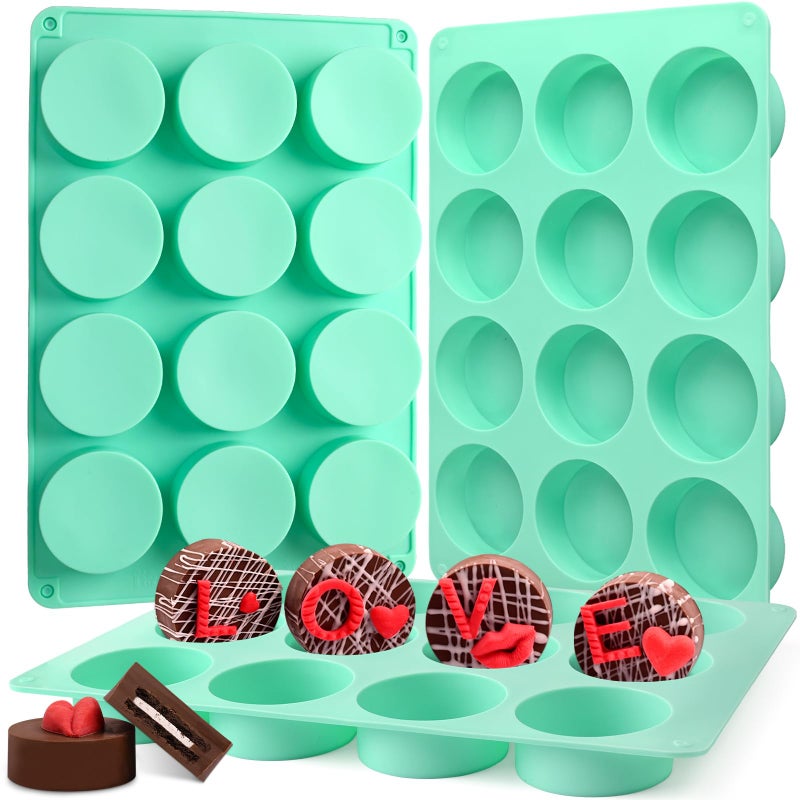 Actvty Round Chocolate Cookie Molds 3 Pieces 12Cavity Cylinder Chocolate Silicone Molds for Covered Oreo Cookies Candy Jelly Mini Cakes and Muffin BakingGreen
