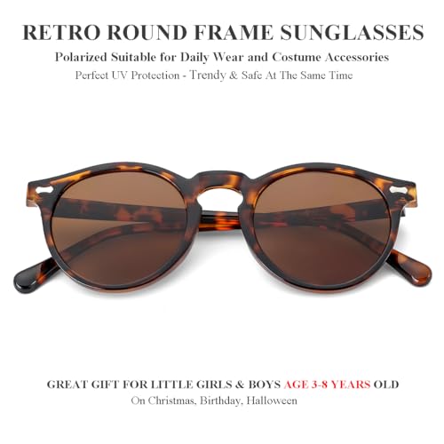Gleyemor Kids Polarized Cute Round Sunglasses for Kids Girls Boys Age 3-8 (Tortoise/Brown) - Image 2