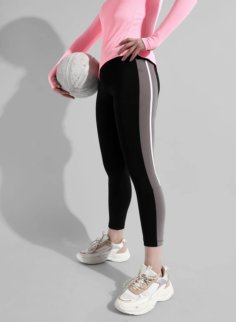 PINACOLADA PINACOLADA Women's Solid Black Slim Fit Yoga Pants For Casual Wear | Contrast Piping | Elasticated Waist | Yoga Pants Crafted With Comfort Fit & High Performance For Everyday Wear