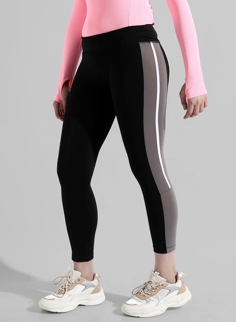 PINACOLADA PINACOLADA Women's Solid Black Slim Fit Yoga Pants For Casual Wear | Contrast Piping | Elasticated Waist | Yoga Pants Crafted With Comfort Fit & High Performance For Everyday Wear