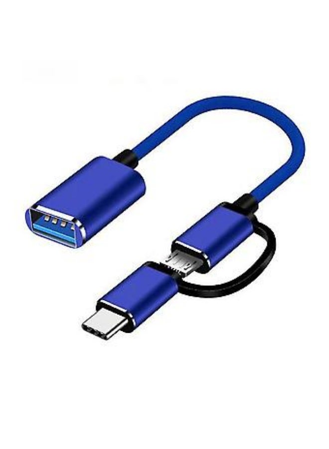 2-in-1 OTG Adapter - USB to Type-C and Micro USB - Connect Flash Drives, Keyboards, Mouse, and More - Blue - Image 2