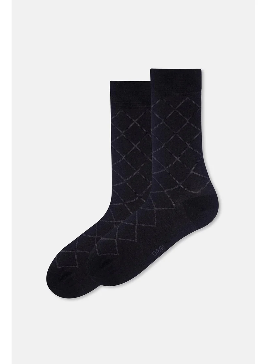 داجي Black Men's Square Pattern Bamboo Socks