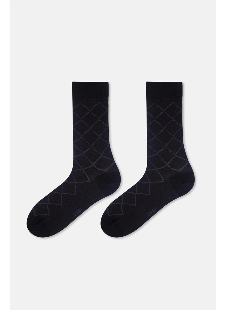 داجي Black Men's Square Pattern Bamboo Socks