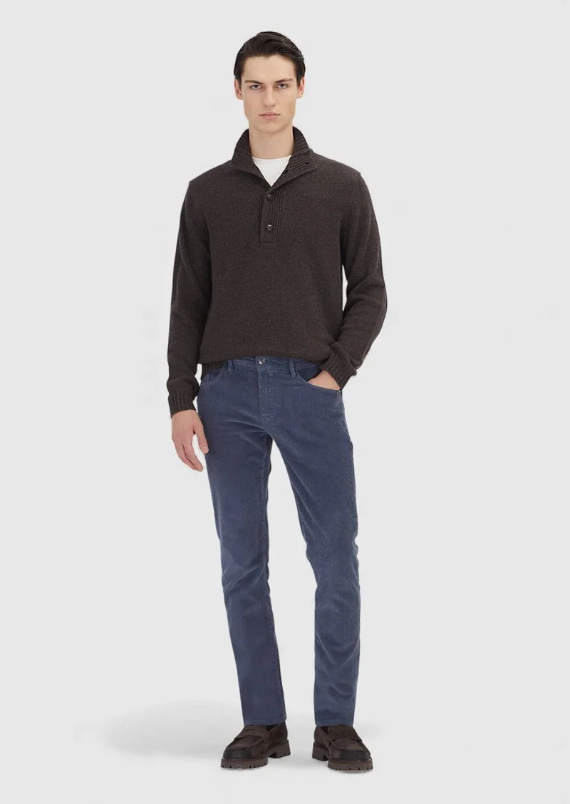 Ramsey Blue Weaving Slim Fit Casual Cotton Blended Trousers