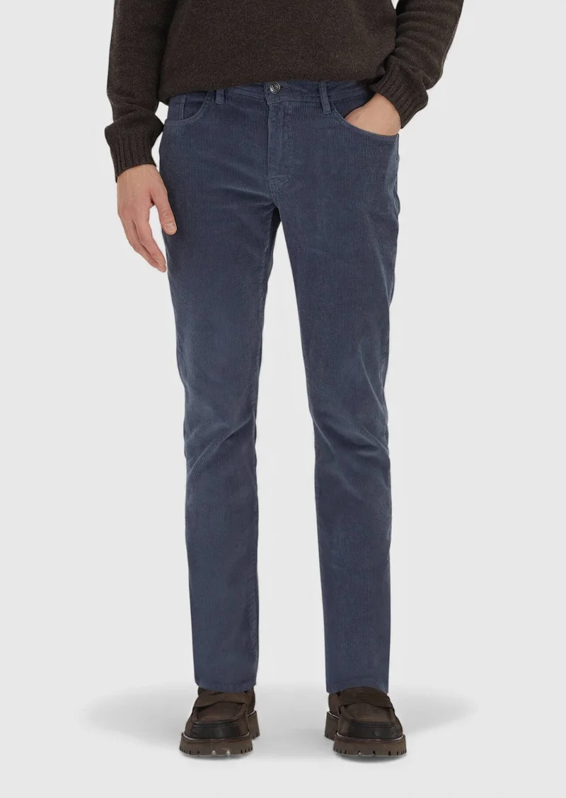 Ramsey Blue Weaving Slim Fit Casual Cotton Blended Trousers