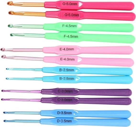 NTGS NTGS 6 Color Crochet Hook Set HardAnodized Plastic Handle Hook for Embroidery Ultimate Sewing Craft Sweater Woolen Cloth Yarn Thread Needles Kit for Knitting DIY Pack of 12