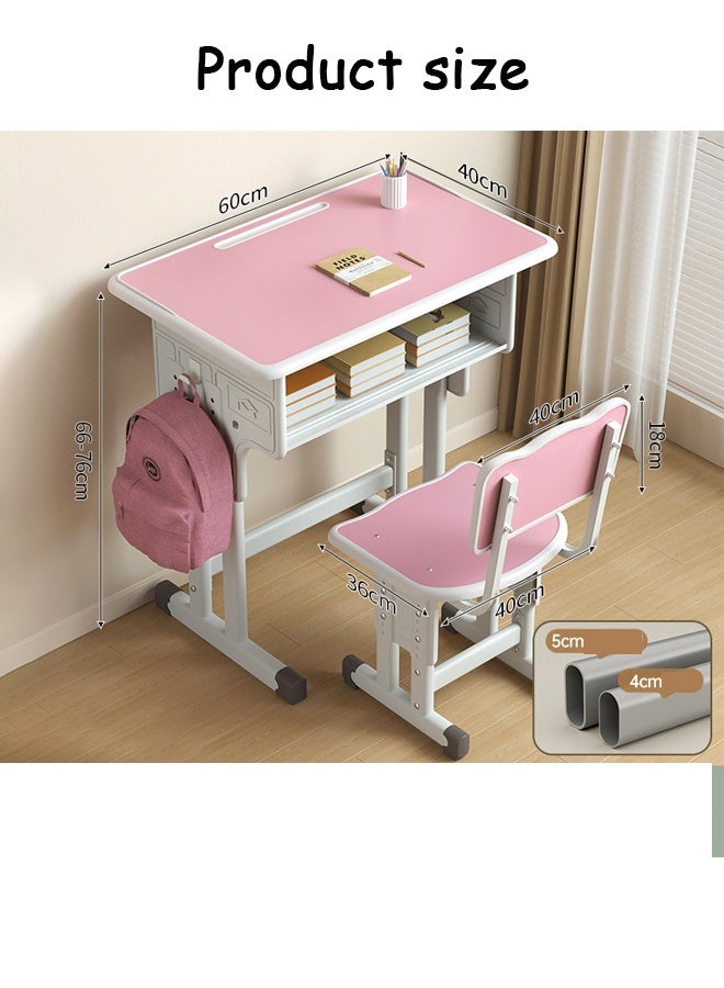 Aikenn Home Adjustable Height Kids Study Desk and Chair Set School Desks and Chairs with Pen Tray and Backpack Hook Multifunctional School Student Writing Desk Study Table with Storage The adjustable Thickened Steel Frosted Tabletop Rugged is Suitable for Children and Teenagers aged 3-18 Gifts for Boys and Girls Pink  - Image 2