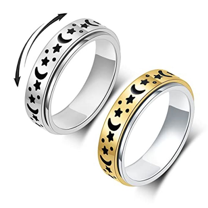 OreilleStar Anxiety Ring for Women Fidget Ring Stainless Steel Fidget Toys Adults Spinner Thumb Rings 2pcs Set Silver Gold Moon Star Fidgit Ring - Image 4