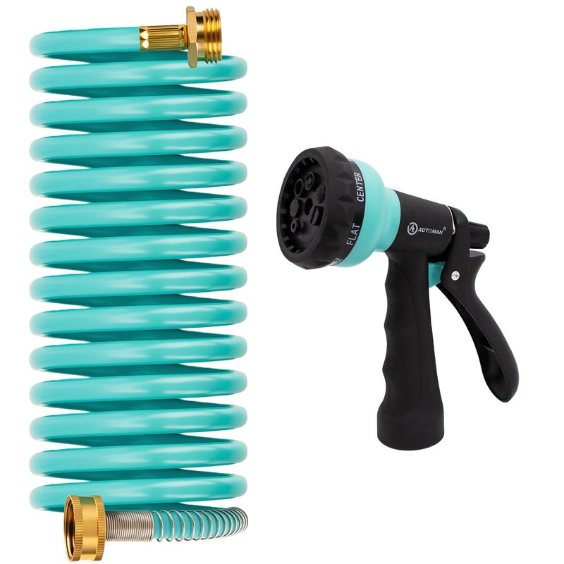 AUTOMAN Recoil Garden Water Hose 15 ft EVA Curly Water Hose with Brass ConnectorsGarden Hose CoilIncludes 7Pattern Function SprayerRetractableCorrosion Resistant Garden Coil Hose - Image 2