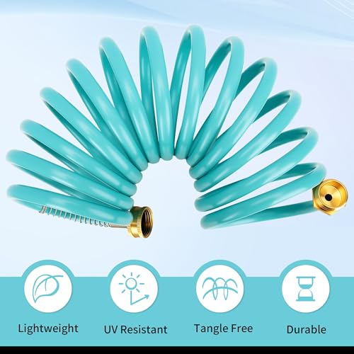 AUTOMAN Recoil Garden Water Hose 15 ft EVA Curly Water Hose with Brass ConnectorsGarden Hose CoilIncludes 7Pattern Function SprayerRetractableCorrosion Resistant Garden Coil Hose - Image 3