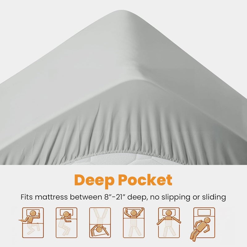 MATBEBY Bedding Quilted Fitted Twin Mattress Pad Cooling Breathable Fluffy Soft Mattress Pad Stretches up to 21 Inch Deep, Twin Size, Light Grey, Mattress Topper Mattress Protector - Image 4
