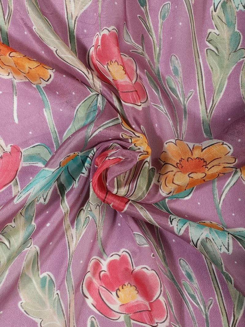 أيه كيه إس Mauve Floral Georgette Fabric - One Meter