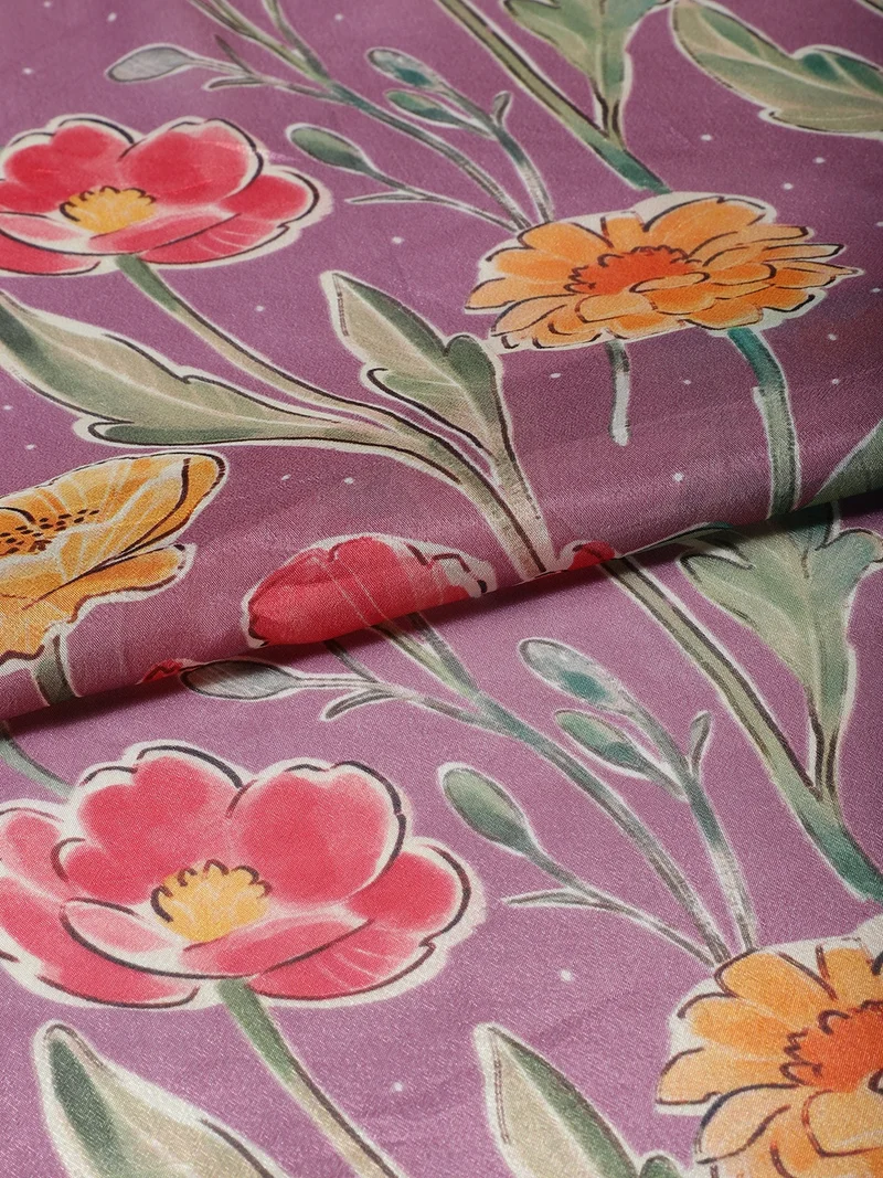 أيه كيه إس Mauve Floral Georgette Fabric - One Meter