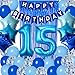DUFACAI 15th Birthday Decorations for Boys Blue 15th Happy Birthday Banner Fifteen Party Supplies Number 15 Balloons Fringe Curtain 15 Years Old Bday Party Supplies Kit for Him Her Girls Blue - Image 2